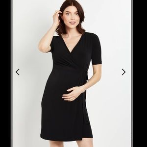 Motherhood Maternity Waist Tie Surplice Maternity Dress Size Medium - Black